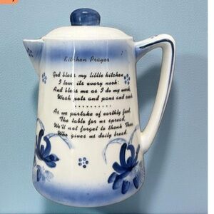 Vintage Hand Painted Blue Delft Coffee Pot Wall Pocket with Kitchen Prayer